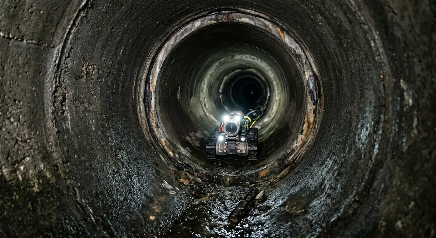 Robotic sewer camera inspecting pipe interior for Sewer Line Cleaning in South Whittier